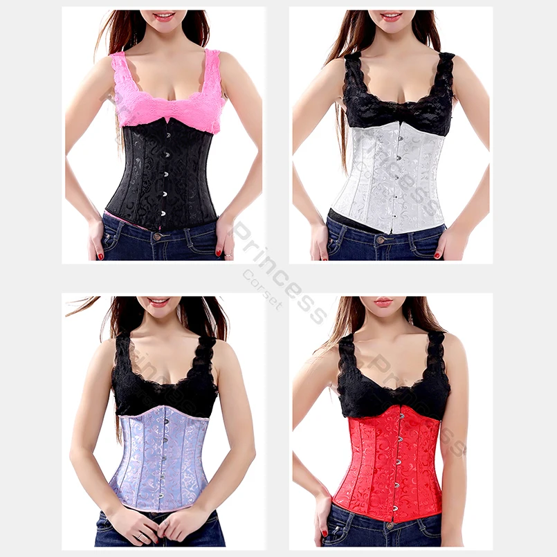 Underbust Corset Plus Size Gothic Corset Cincher Medieval Corsets for Women Jacquard Vintage Waist Corset Top Black White Purple