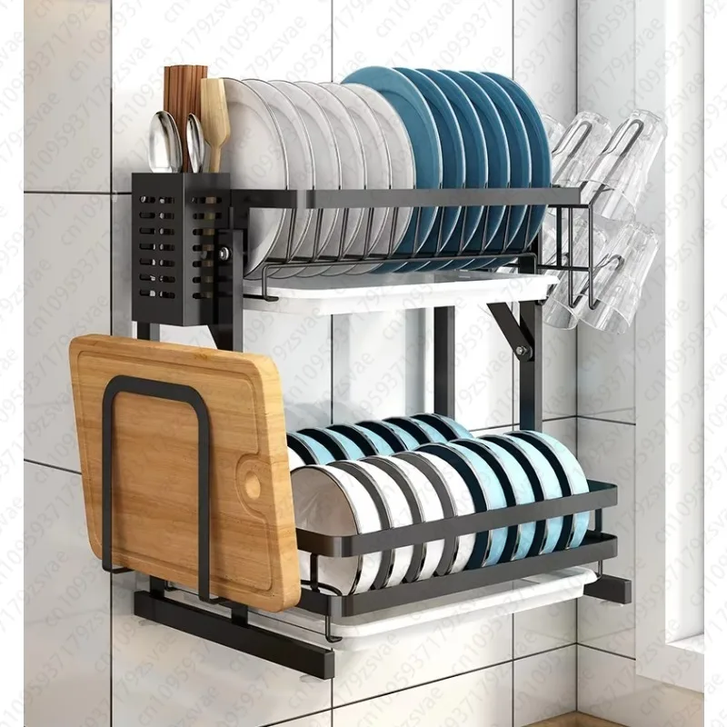 2-Layer Pull-down Foldable Vegetable Rack Roll Up Floating Wall/Flat Type 201 Stainless Steel Storage Rack & Shelf Metal