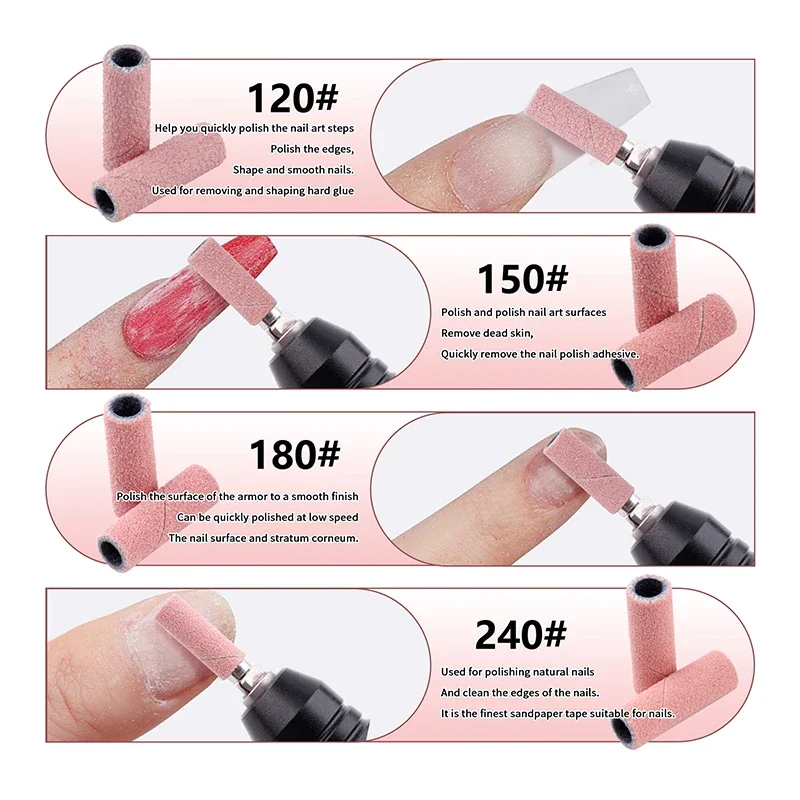 1 doos Nail Mini Schuren Ring Band 3 MM Elektrische Manicure Nail Boor 120/150/180/240 Grit Gel Nagellak Verwijderen Manicure Tool
