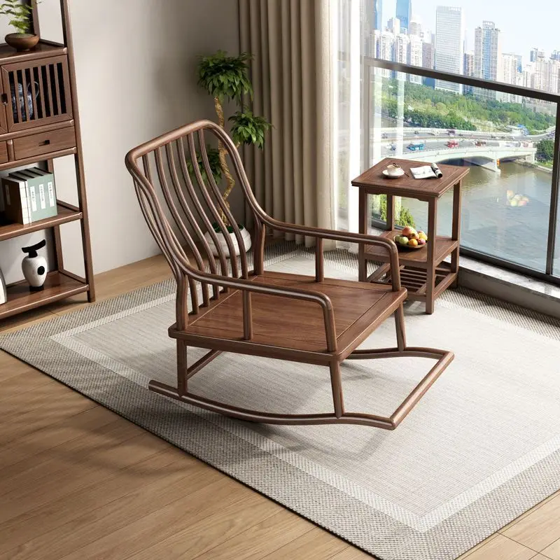 Solid wood Chinese rocking black gold recliner, balcony nap lazy sofa, Xiaoyao B & B living room home single