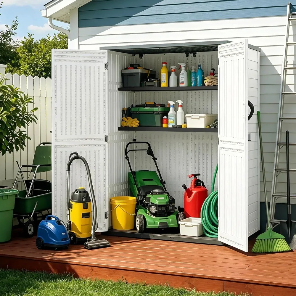 

4.5 x 5.7 FT Outdoor Storage Shed, 59 Cuft Outside Waterproof Storage Cabinet, HDPE Resin Plastic 385 Gallon, Customized