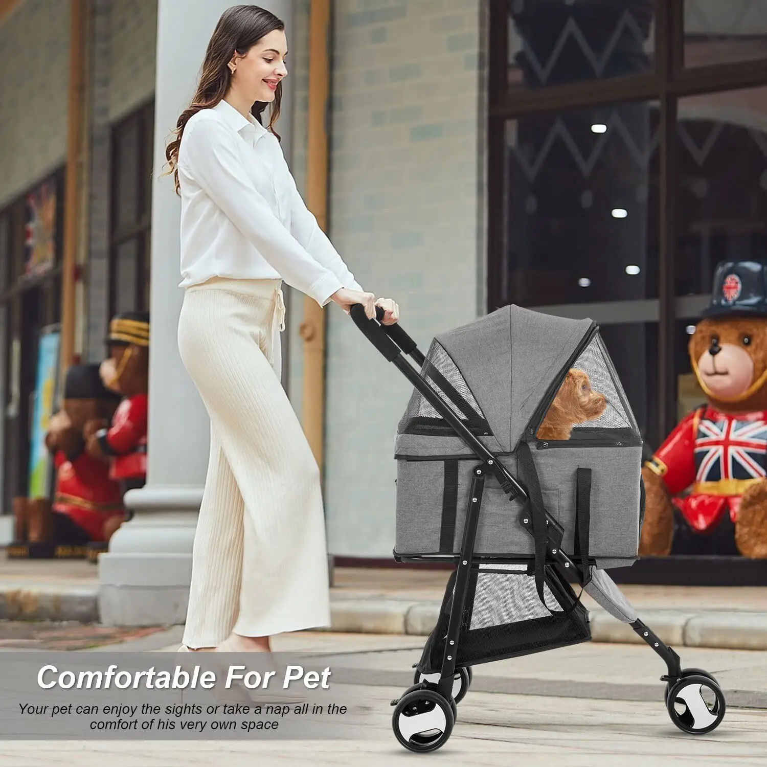 US 3-in-1 Folding Stroller for Dog and Cat, Multifunctional, Grey Color