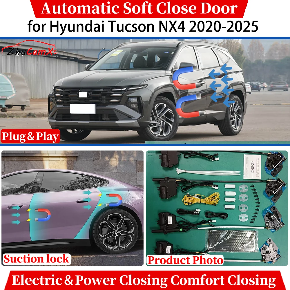 for Hyundai Tucson NX4 2020 2021 2022 2023 2024 2025 Automatic Soft Close Door Electric Power Comfort Closing Suction lock Quiet
