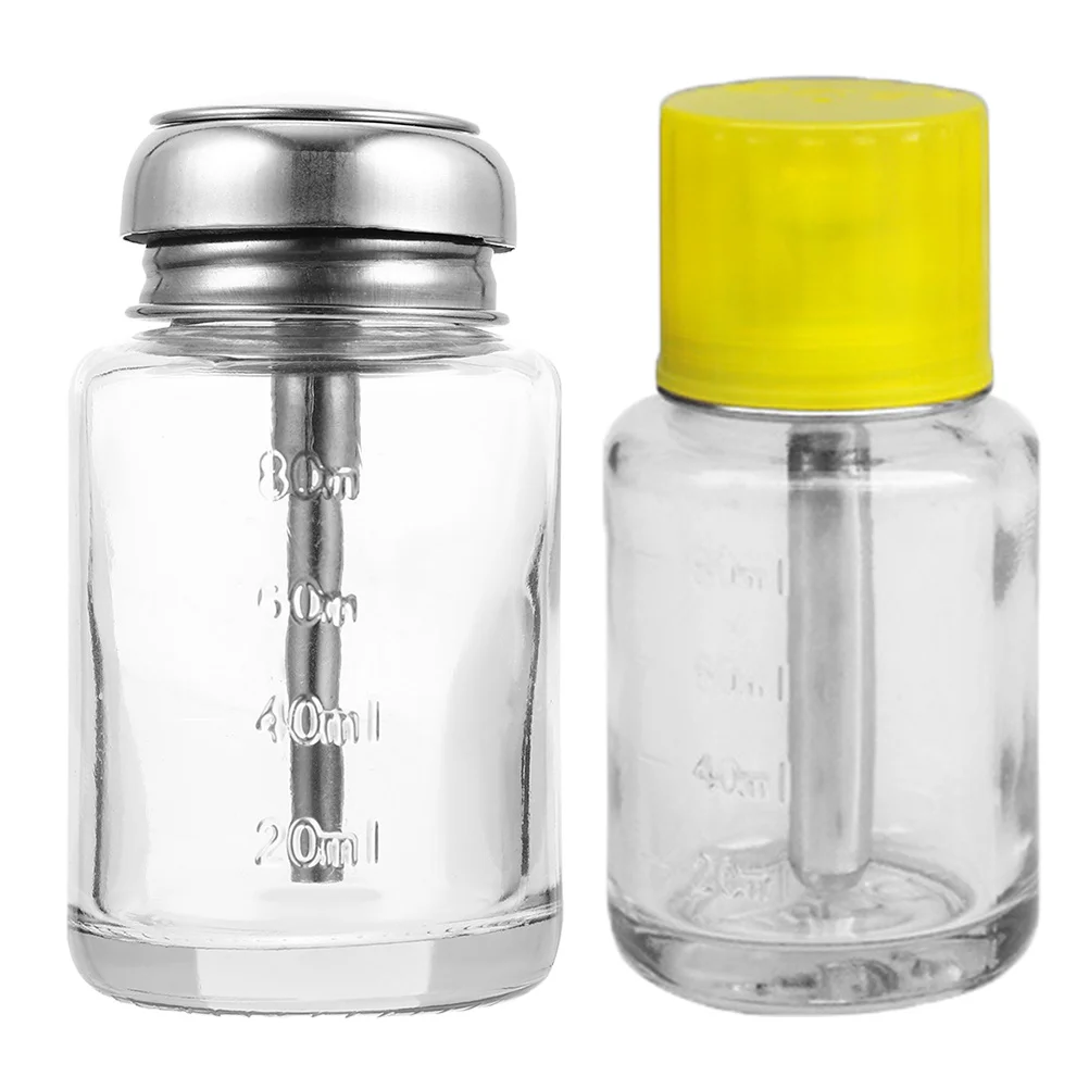 2 szt. Butelek na płyn do zmywania lakieru do paznokci, wytrzymały materiał PP, typ z pompką, szczelne, puste dozowniki na płyn do manicure, przenośne pojemniki do przechowywania.