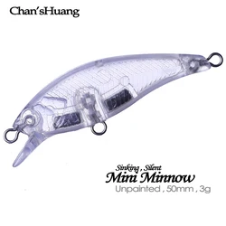 Chan’sHuang 20PCS Unpainted Blanks Bait 50mm 3g Shallow Diver Silent Mini Minnow DIY Handmade Artificial Fishing Lure Tackle