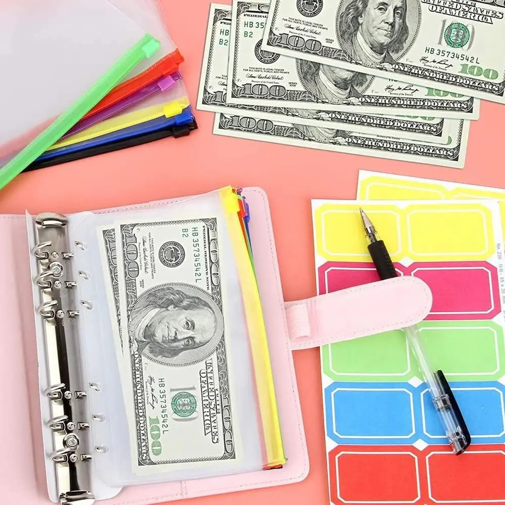 Neue Material A6 PU Leder Budget Binder Notebook Cash Umschläge System Set Binder Taschen Geld Budget Speichern Bill Veranstalter
