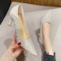 Schoenen voor dames Bruiloft Bruidsschoenen 2025, Kristal Elegant Puntschoen Dunne hoge hak Sexy damesfeestschoen Pumps Damesschoen