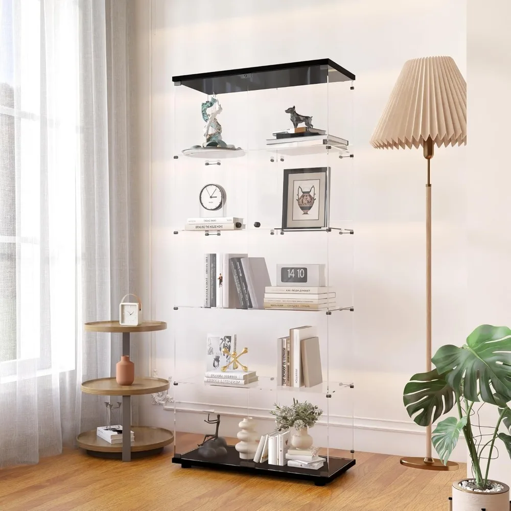 5-Tier Shelf Glass Curio Collection Display Case Cabinet with 2 Door in Clear for Living Room Bedroom Office School