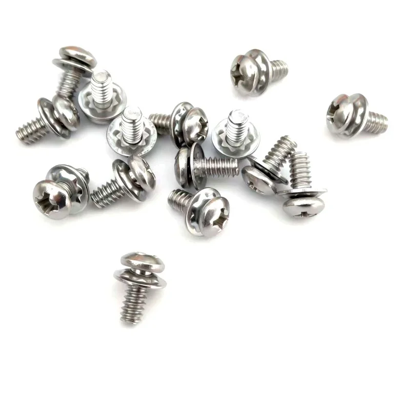 304 Stainless Steel American-British System Cross Pan Head Two Combination Screws with Torx Washer and Daisy Washer