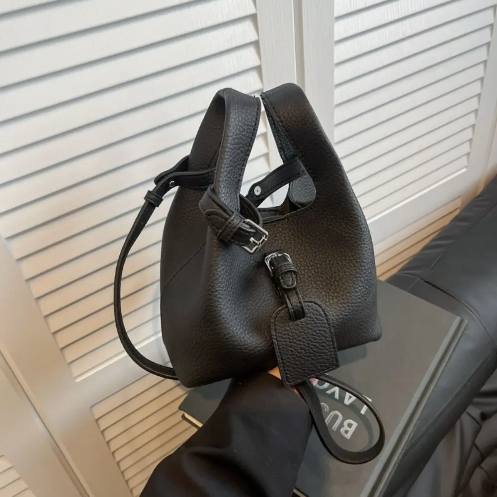 

Pure Color Vegetable Basket Bag Large Capacity Women's Tote Bag PU Leather Bucket Bag Mother Child Package Korean Style