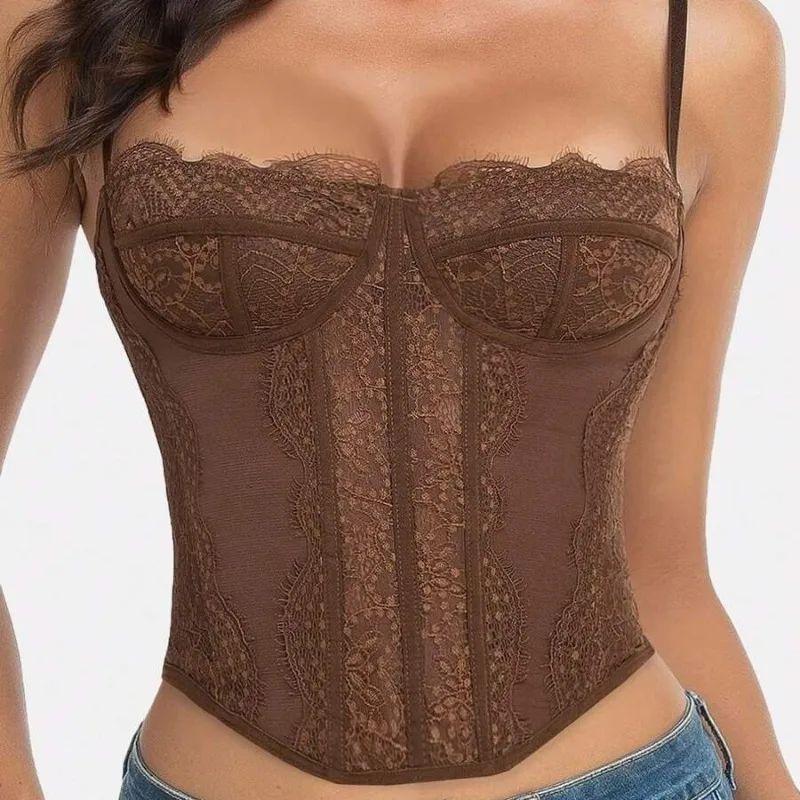 Sexy Tight Corset Lace Eyelashes Shapewear Vest Suspender Tube Top Women's Corset Top Backless Body Shaper Europe and America