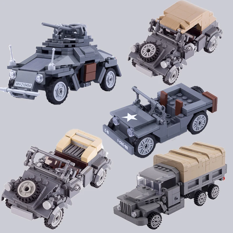 WWII Military Vehicle Building Blocks American German Soldiers Armored Vehicle Truck Character Accessories Mini Brick Toy TQ010