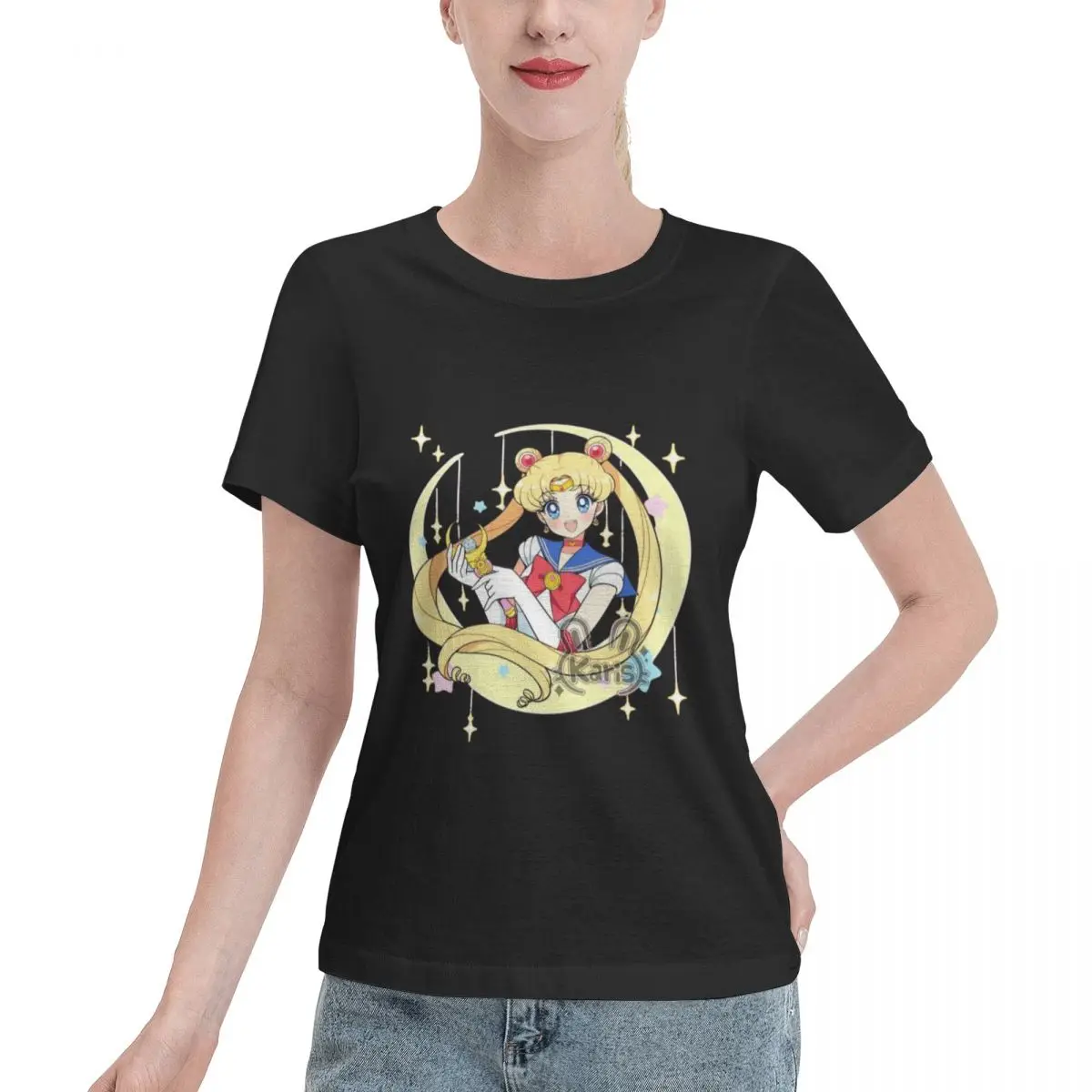 

Sailor Moon Women's T-shirt, Casual Short Sleeve Cotton Blend Crew Neck Tee, Women's Clothing for Outdoor