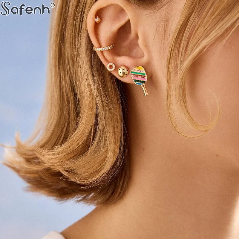 Creative Sports Series Design Stud Earrings For Women Small Cute AsymetricTennis Racket Basketball Golf Earring Fashion Jewelry