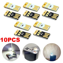 Mini cartão de bolso LED Night Lights, USB Power Plug Book Lamp, Chaveiro Lâmpada para Laptop, Computador, Carregamento de energia móvel, 10Pcs