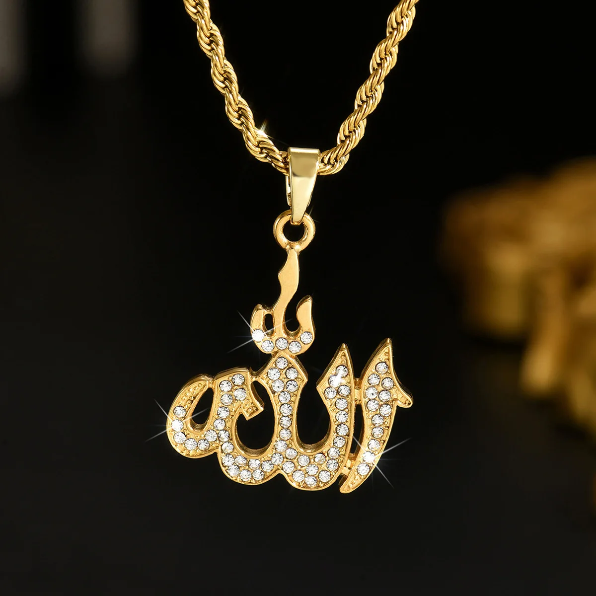 Luxury 24K 9999 Pure Gold real gold Middle Eastern Arabic Style Geometric Symbol Pendant Men's Necklace
