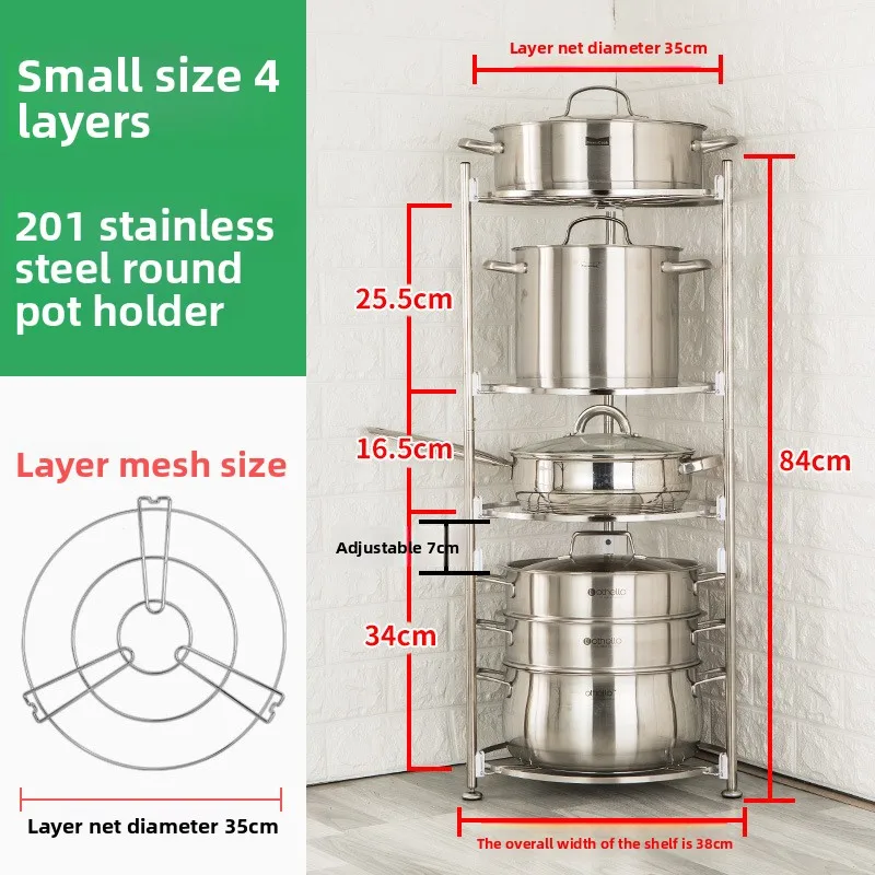 Stainless Steel Triangular Floor Standing Pan Rack Multi Tier Universal Cookware Storage Anti Scalding Kitchen Organizer