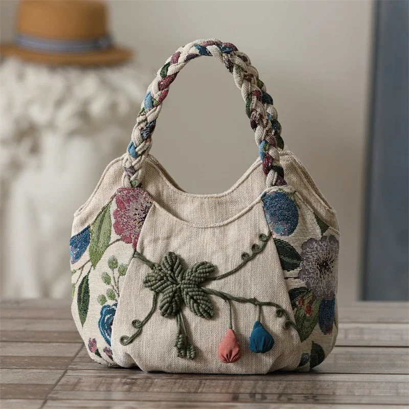 Original Ethnic Style Handbag Canvas Embroidered Women's Bag Handheld Woven Small Bag Embroidery Handbags for Women 2025