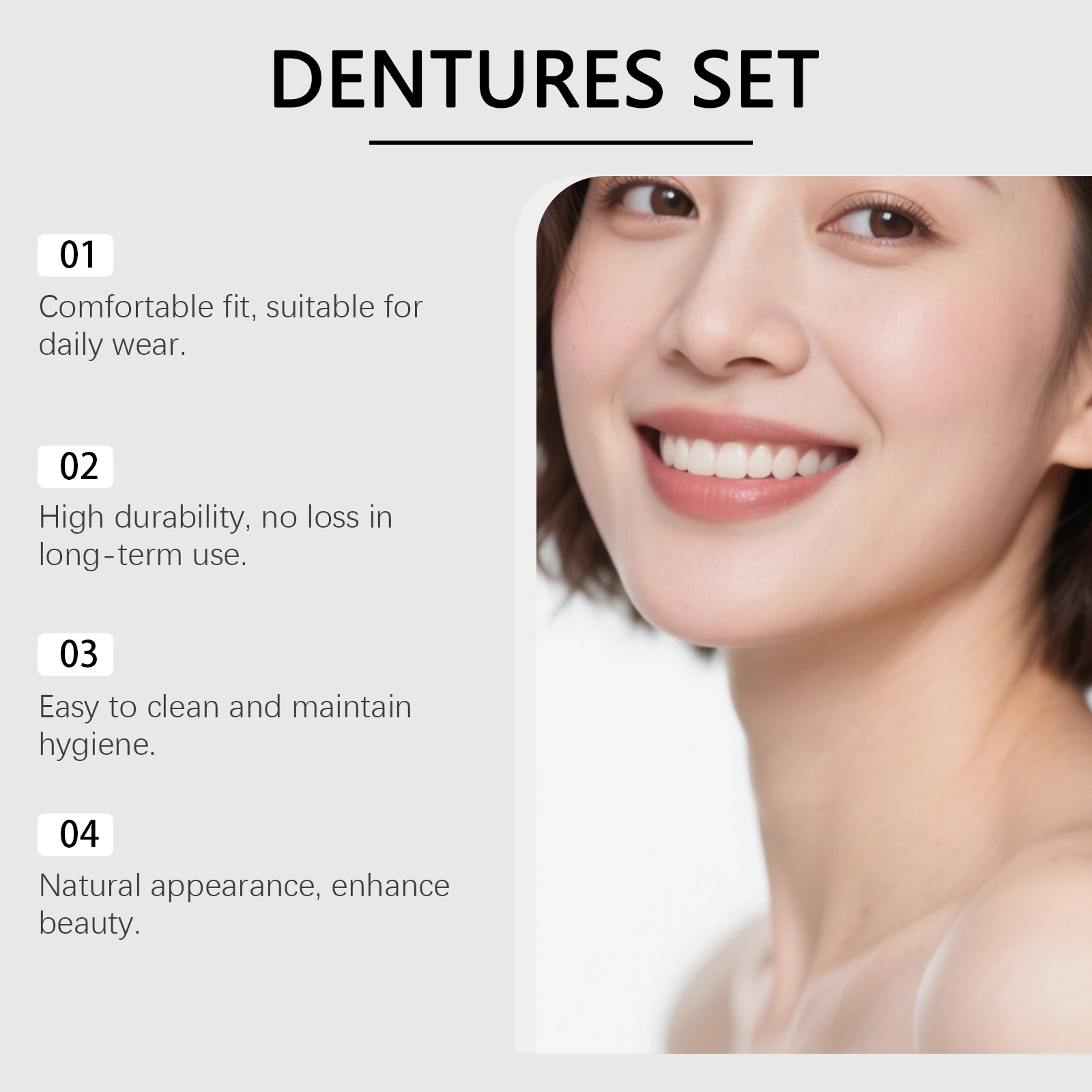 Feimuko Dentures Set Natural Upper Lower Braces Silicone Denture Set Men Women Instant Confident Fake Tooth Oral Hygiene Care