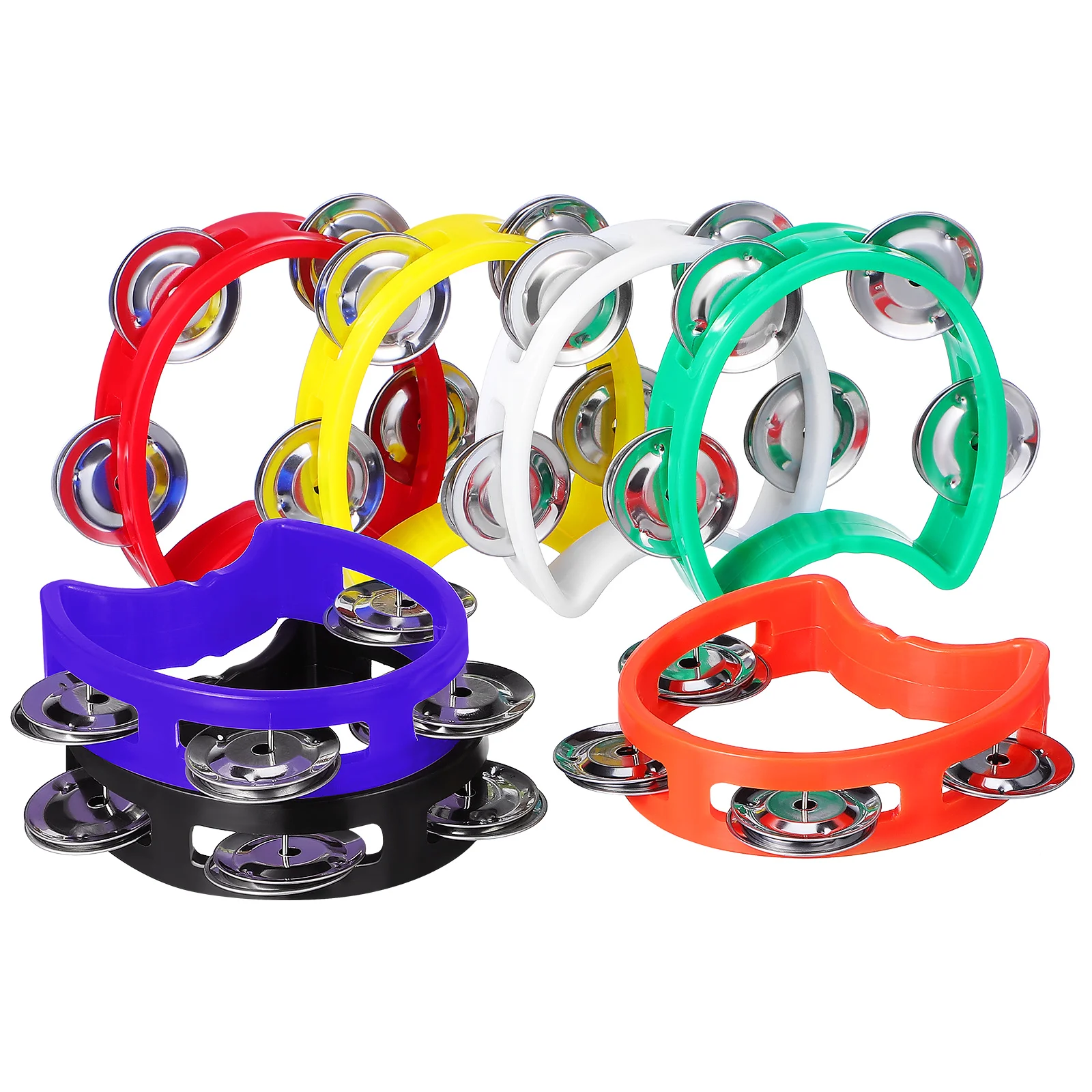 7Pcs Kids Handheld Tambourine Half Moon Colorful Percussion Instruments Set for Coordination Development Children's Musical