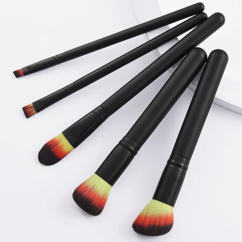 SAIANTTH – ensemble de pinceaux de maquillage tricolore, ensemble de 5 pièces, noir, à manche droit, pour fond de teint, ombre à paupières, outil de beauté concis