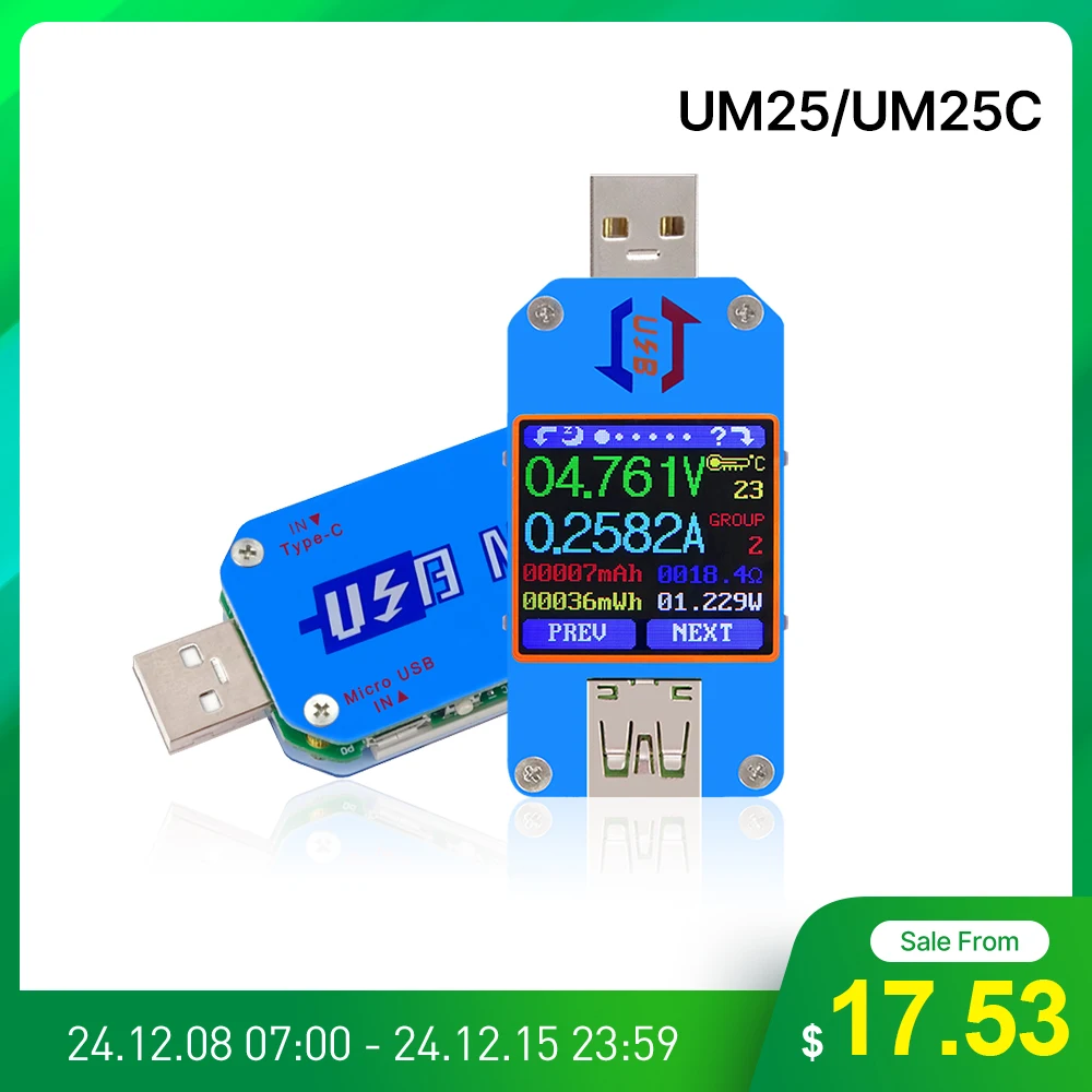 RD UM25 UM25C for APP USB 2.0 Type-C LCD Voltmeter ammeter voltage current meter battery charge usb Tester