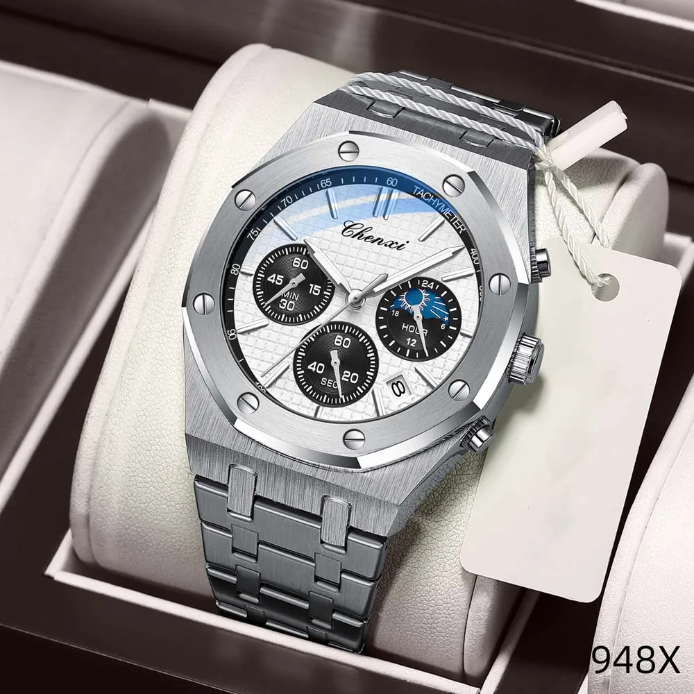 

CHENXI Многофункциональные мужские часы Элитный бренд Календарь Светящиеся водонепроницаемые мужские наручные часы Высокое качество Кварцевые мужские часы