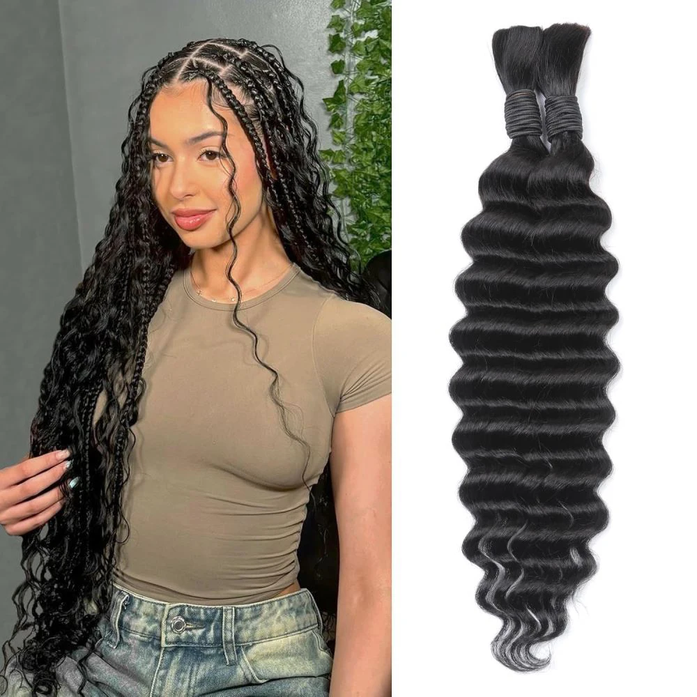 

[Богемные вьющиеся волосы для плетения] 1/2/3 пучка вьющихся человеческих волос в стиле бохо для плетения без узлов без утка, глубокая волна, оптом, 50 г/шт., мягкие