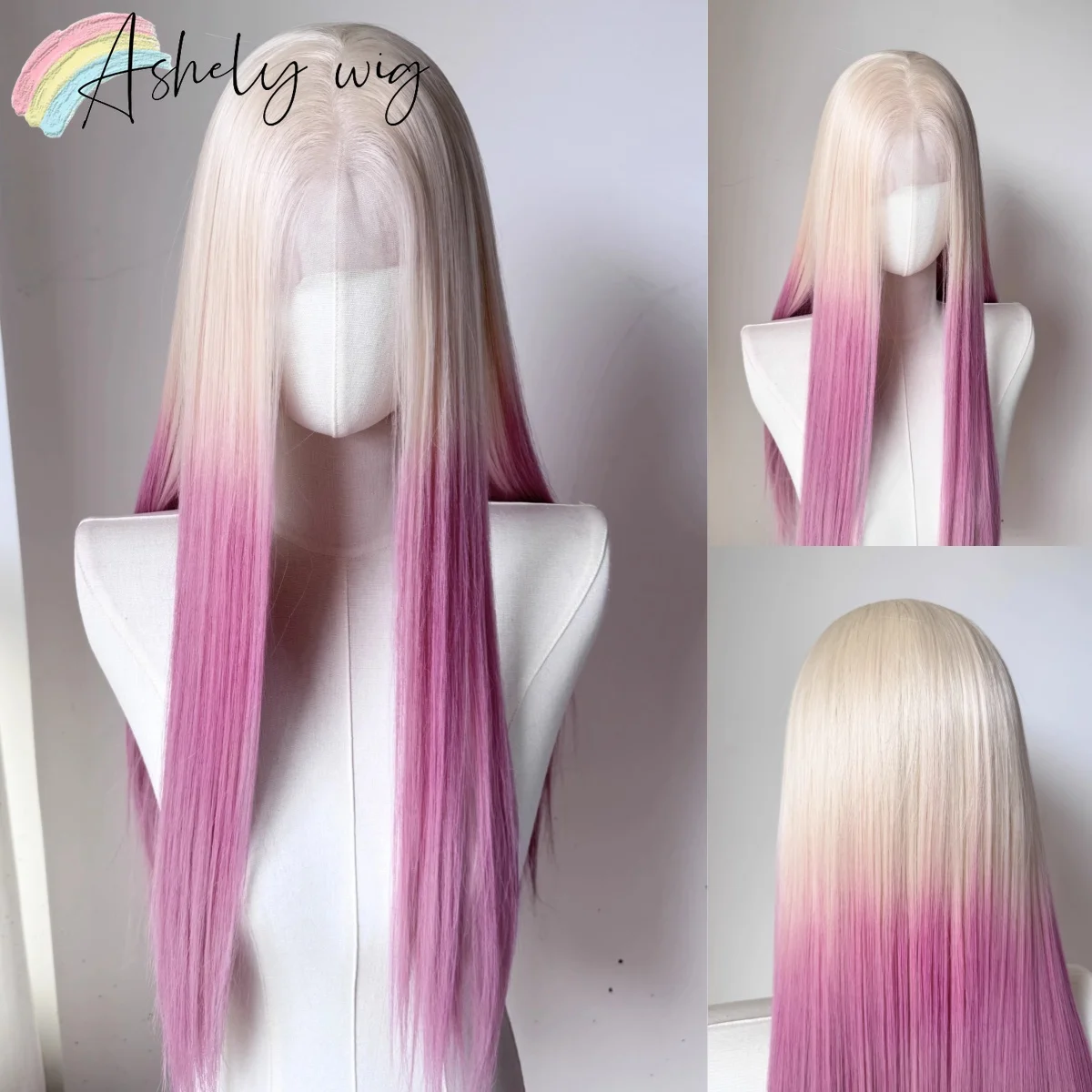 Ombre Blonde Pink Lace Front Wig 13*4 26inch Long Straight Lace Front Wig Synthetic High Temperature Fibers Glueless Pastel Wigs