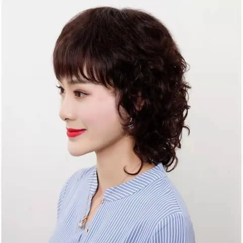 

Yihan Short Hair Afro Curly Wig with Bangs For Women Synthetic Hair Natural Shoulder Length Fluffy Cosplay Loose Curly Wigs