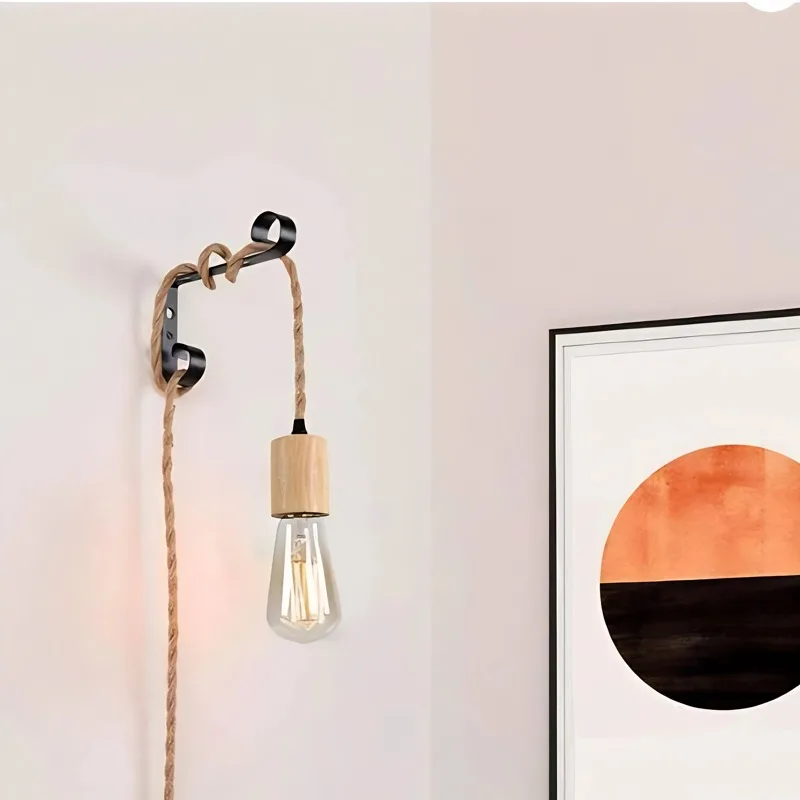 Vintage Pendant Light Hand Woven Rattan Hemp Rope Single Double Head Lamp for Cafe Clothing Store Loft Space