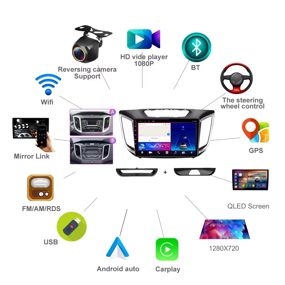 9" Android 15 Car Stereo GPS Navigation for Hyundai Creta ix25 2015-2019 Apple CarPlay DSP Rear Camera Car Radio  No 2din DVD image 2