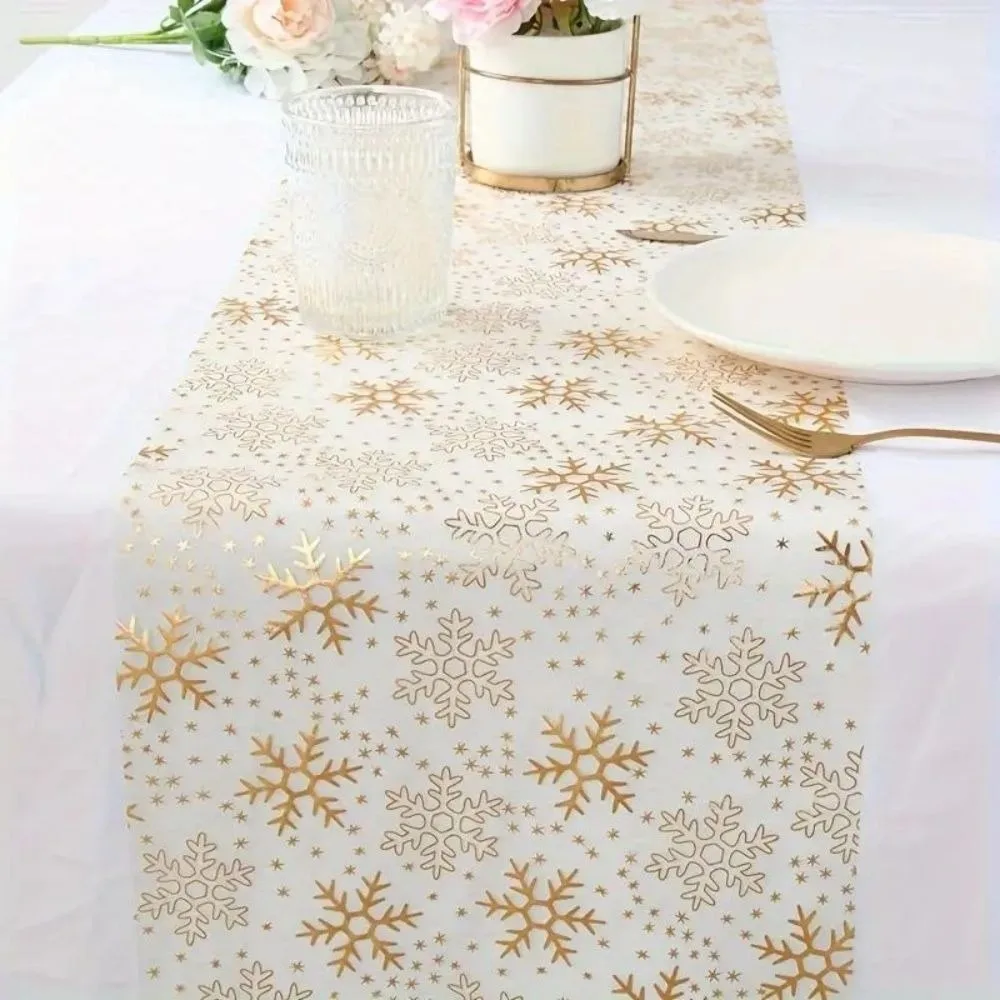 Gold Sparkle Metallic Table Runner Glitter Sequin Thin Christmas Table Runner Snowflake Foil Mesh Roll Flag Tablecloth Birthday