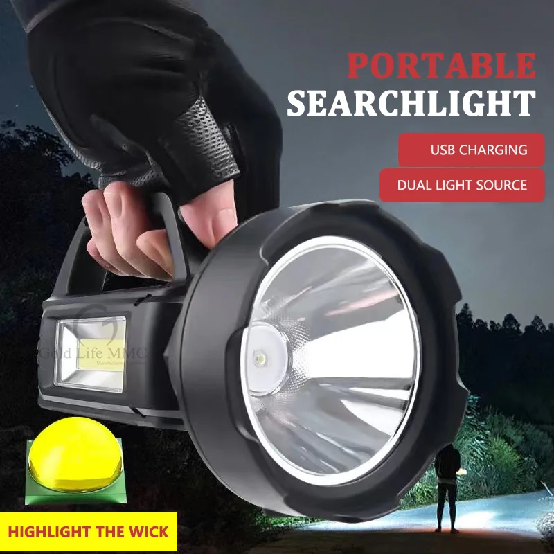 

New High Power LED Handheld Searchlight Torch Flash Work Light Powerbank Outdoor Solar Lantern 18650 Recargable Camping Fishing