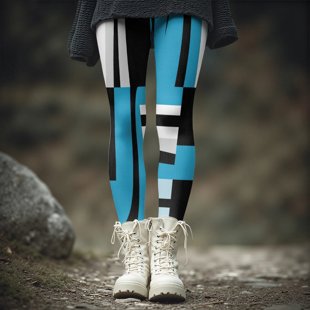 Bold Color Block Geometric Women's Leggings Unique Artistic Print Winter Pants Warm Rock Chic Slim-Fit Tights for Winter Look