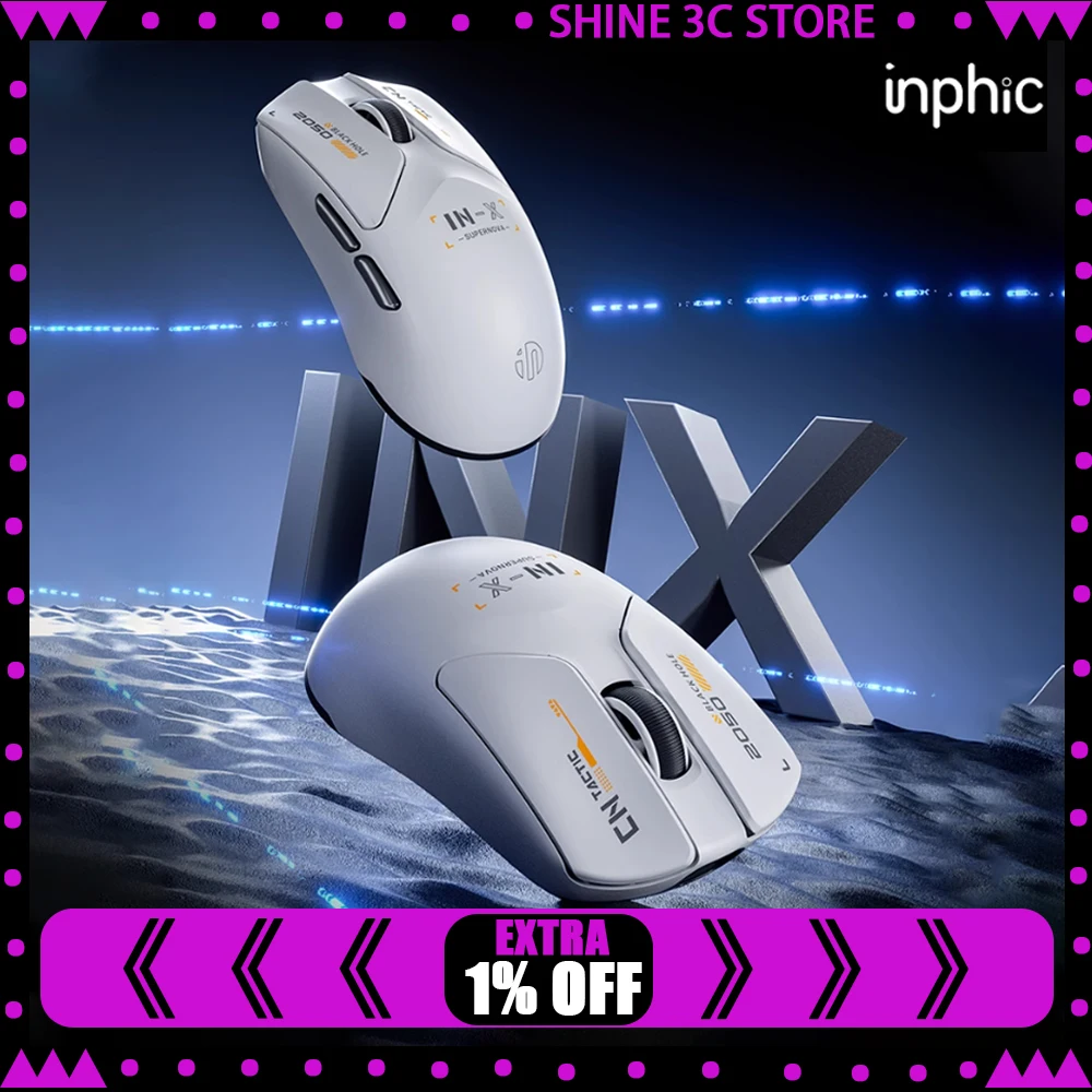 ماوس Inphic INX ماوس لاسلكي مزدوج الوضع PAW3395 8000 هرتز معدل التجديف 39 جرام ماوس ألعاب خفيف الوزن ملحقات الكمبيوتر لألعاب FPS
