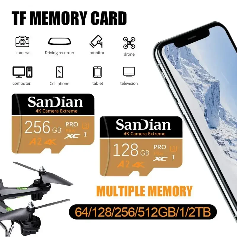 Mini Geheugenkaarten 2Tb Micro Tf Sd Kaart U3 Hoge Snelheid 1Tb Sd Kaart Flash Kaart 512Gb Sd Geheugenkaart 256Gb Voor Camera Uav Sd Adapter