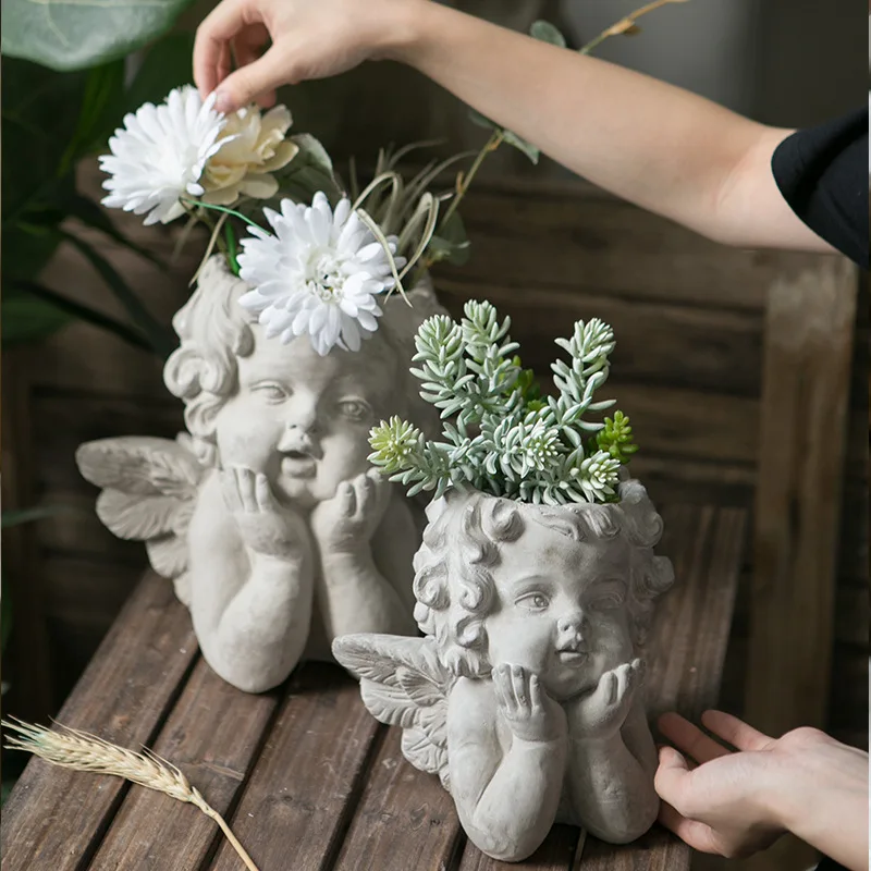 Creative Angel Baby Flower Pot Ashtray Pen Holder Silicone Mold  Making Home Decoration with Epoxy Plaster Cement Handicraft