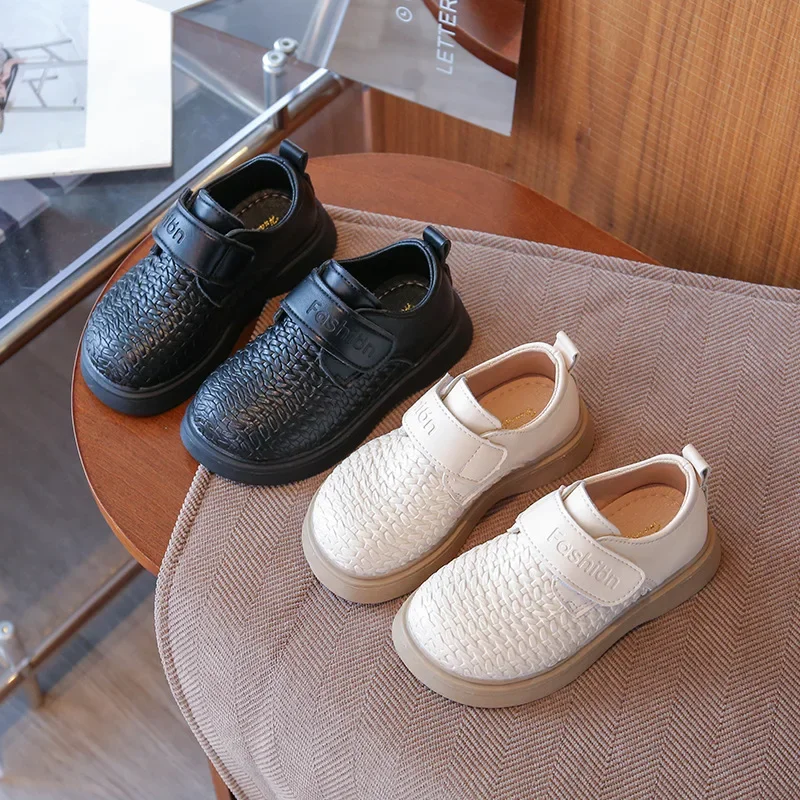 Children's PU Leather Shoes Spring Autumn New Girls Woven Retro Princess Fashion Casual Loafers School Student Flats Size