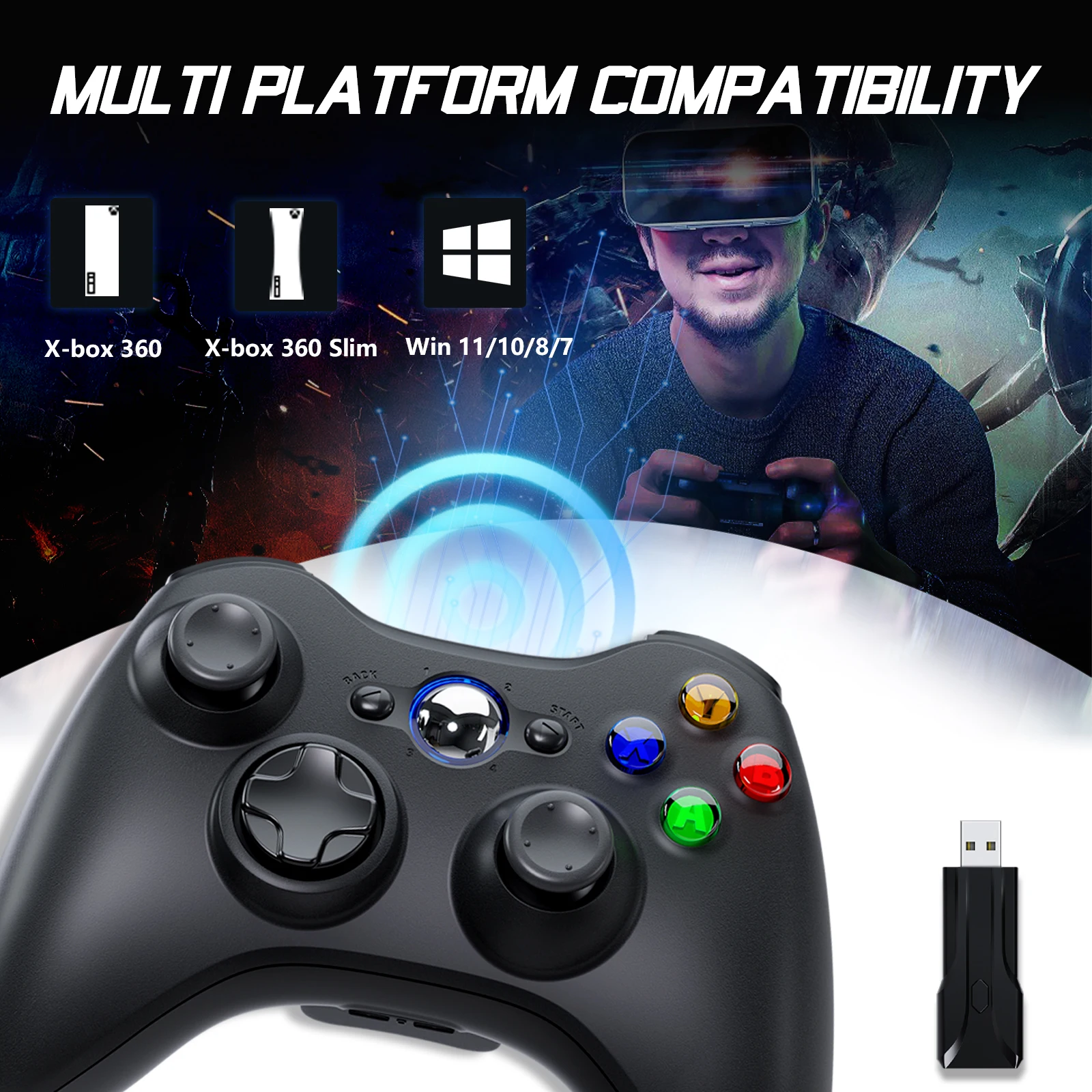 Bonadget Xbox360 + 2.4GHゲームパッドジョイスティックためのマイクロソフトのwindows 7、8、10