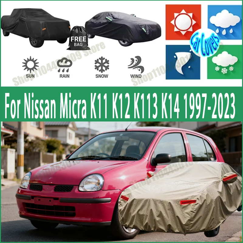

For Nissan Micra K11 K12 K113 K14 Car Cover Waterproof UV Protection All Weather Dustproof Snow Rain Cover 190T Polyester