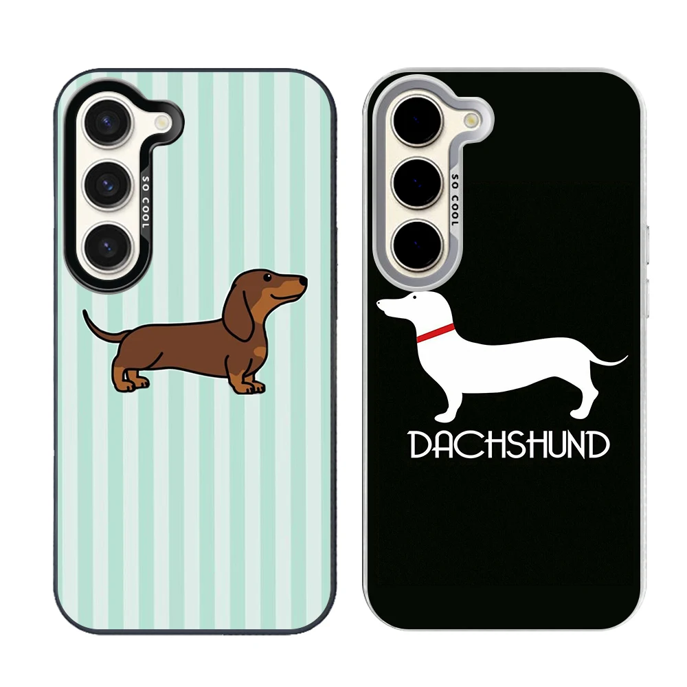 Cute Dachshund Bulldog Silver Plated IMD Phone Case For Samsung S26 S25 S24 S23 S22 Ultra S20 S10 S21 FE 5G Plus Cover
