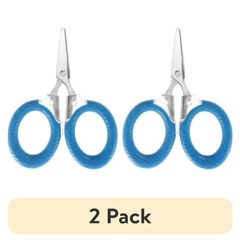 

(2 pack) Micro Scissors, 3", Titanium Bonded Serrated Blades, Blue, Fishing Tool, 1-Count