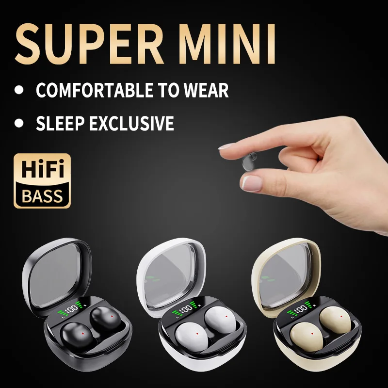 

Wireless Bluetooth 5.3 Invisible Sleep Headphones Painless Ergonomic Hifi Stereo Bass Long Battery Life Power Display Earbuds