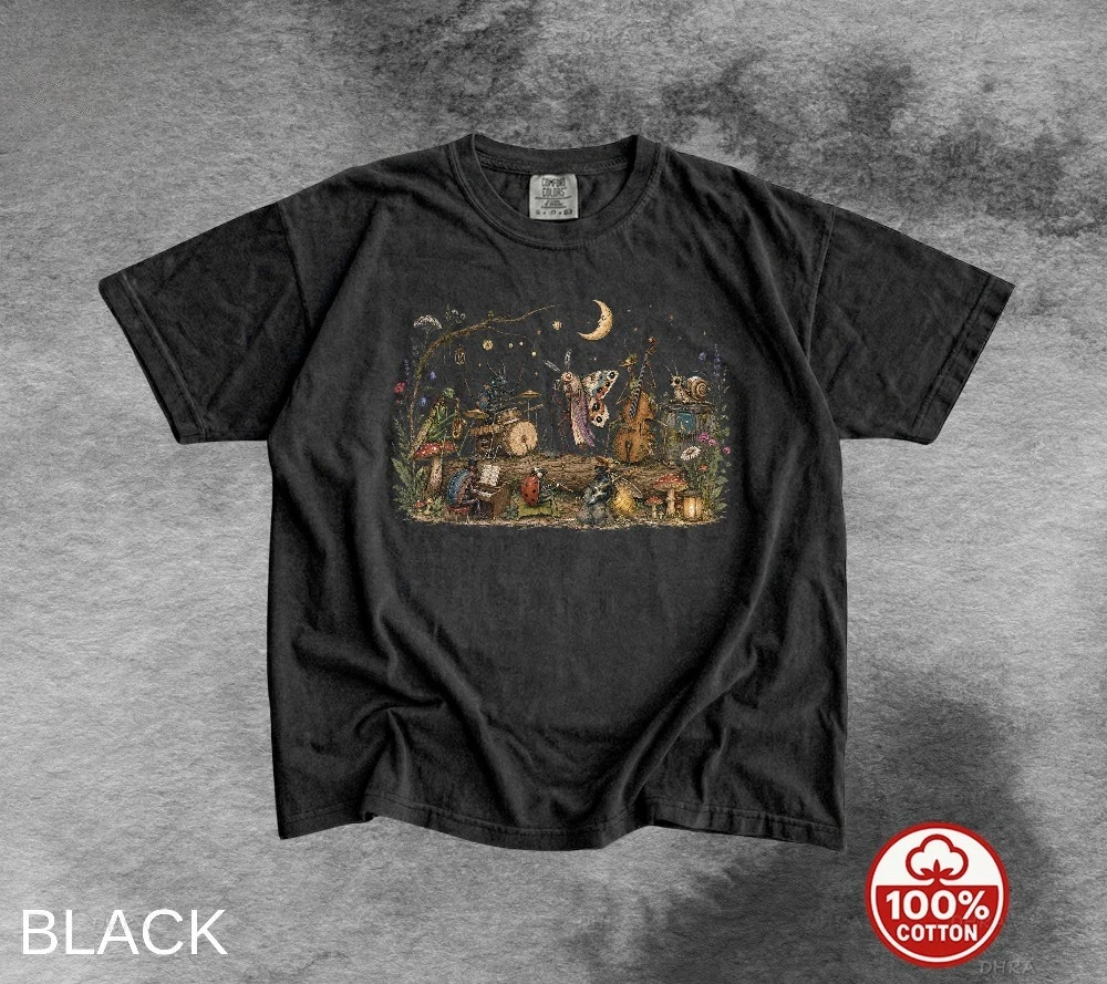 Forest Animal Orchestra T-Shirt Unisex Woodland Fairy Band Graphic Cotton Tee