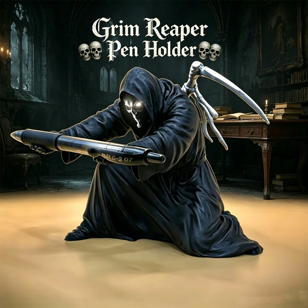Suporte para Canetas Grim Reaper, Organizador de Mesa Gótico, Estátua de Caveira, Suporte para Lápis, Decoração de Escritório e Casa, Armazenamento de Material de Escritório, Halloween
