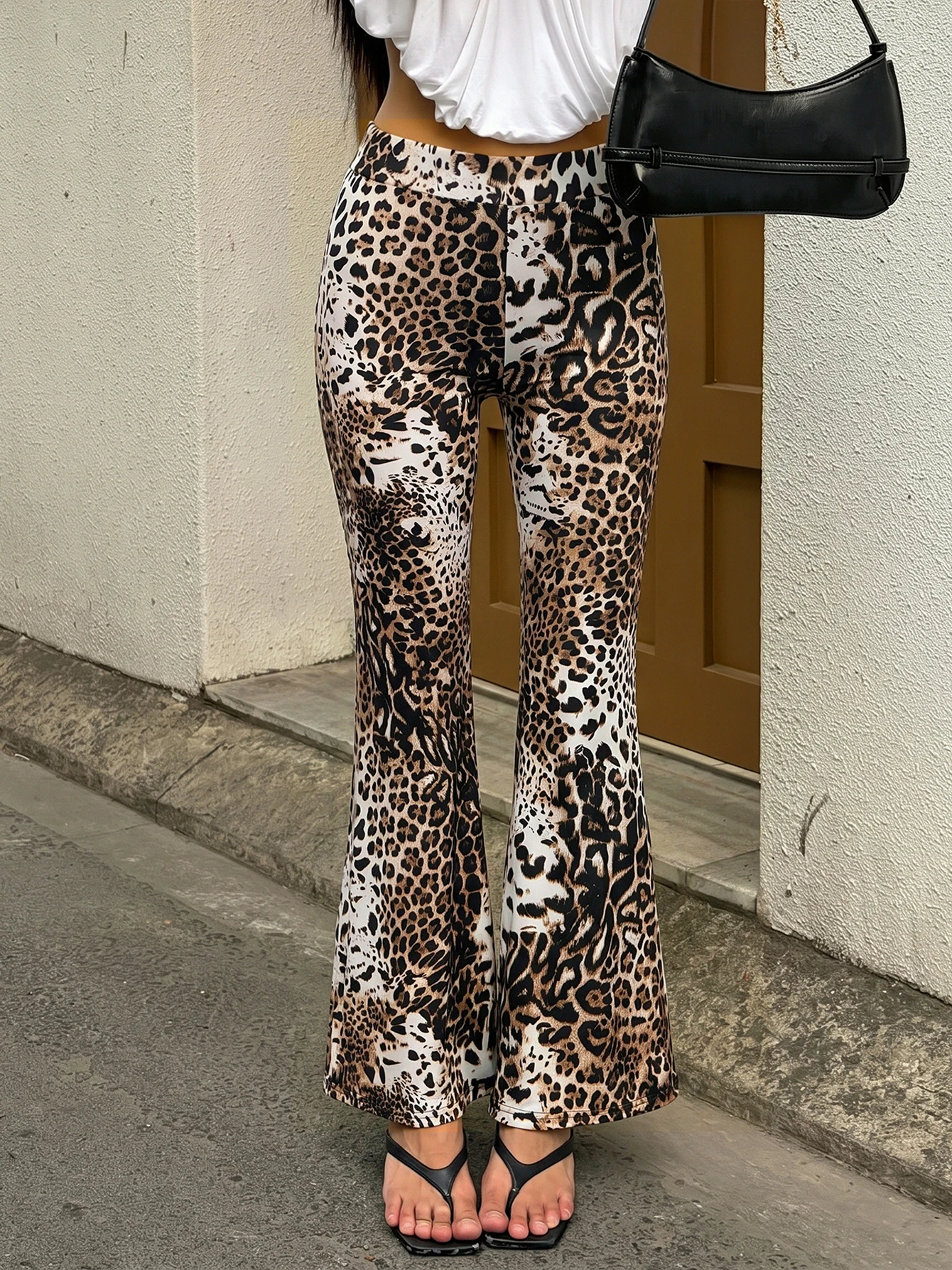 Dulzura High Waist Slim Fit Leopard Print Long Flare Pants Women Vintage Casual Versatile Pants Party Club Street Autumn Clothes