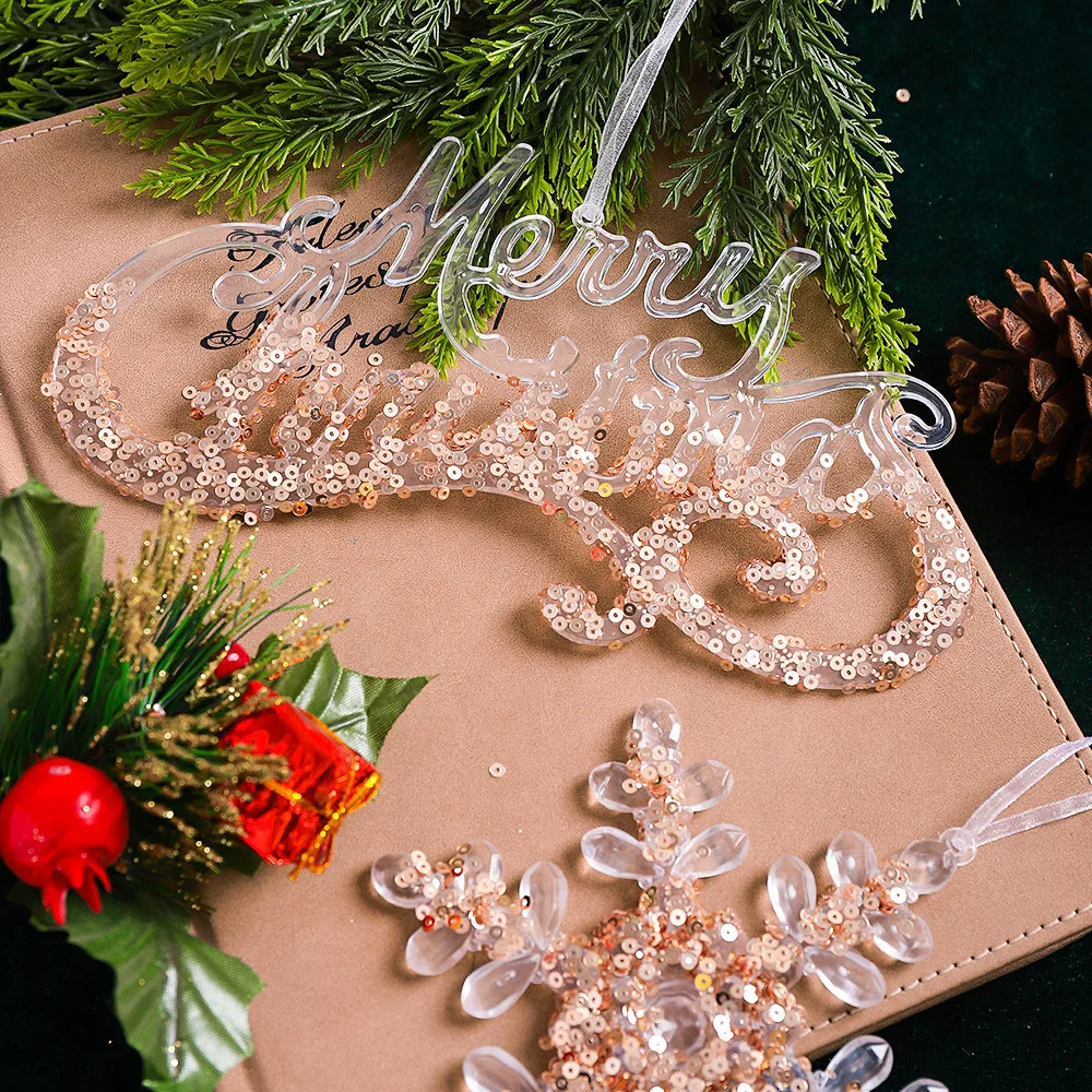 1Pcs Christmas Decoration Glitter Snowflake Deer Butterfly Hanging Pendant Xmas Tree Decor Navidad New Year 2026 Party Home Gift