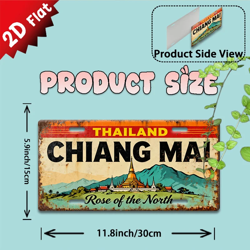 2D Flat,1pc, CHIANG MAI Metal Sign, Outdoor Wall Art (11.8