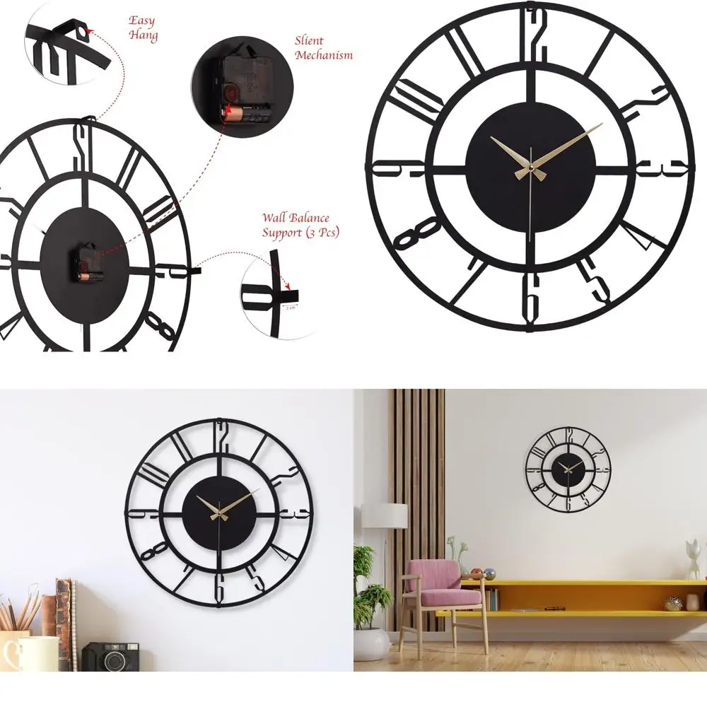 

Large Metal Wall Clock | 20 inch Size Silent Battery Operated Large Size Analog Black Wall Clocks | Modern Wall Decor for Living